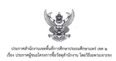 ประกาศผู้ชนะโครงการซื้อวัสดุสำนักงาน โดยวิธีเฉพาะเจาะจง