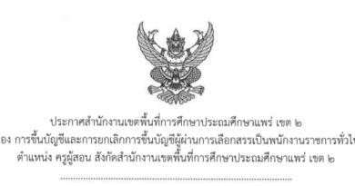 ประกาศสำนักงานเขตพื้นที่การศึกษาประถมศึกษาแพร่ เขต 2เรื่องการขึ้นบัญชีและการยกเลิกการขึ้นบัญชีผู้ผ่านการเลือกสรรเป็นพนักงานราชการทั่วไป ตำแหน่ง ครูผู้สอน สังกัดสำนักงานเขตพื้นที่การศึกษาประถมศึกษาแพร่ เขต 2