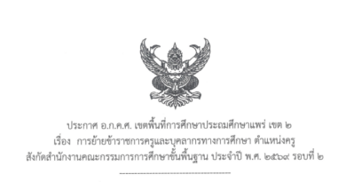 ประกาศ อ.ก.ค.ศ. เขตพื้นที่การศึกษาประถมศึกษาแพร่ เขต 2 เรื่อง การย้ายข้าราชการครูและบุคลากรทางการศึกษา ตำแหน่งครู สังกัดสำนักงานคณะกรรมการการศึกษาขั้นพื้นฐาน ประจำปี พ.ศ.2569 รอบที่ 2 จำนวน 11 ราย